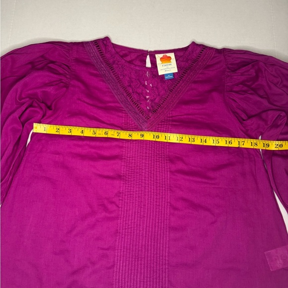 Farm Rio Fuchsia Pink Smocked Puff Sleeve Blouse with Bib Collar - Picture 11 of 13